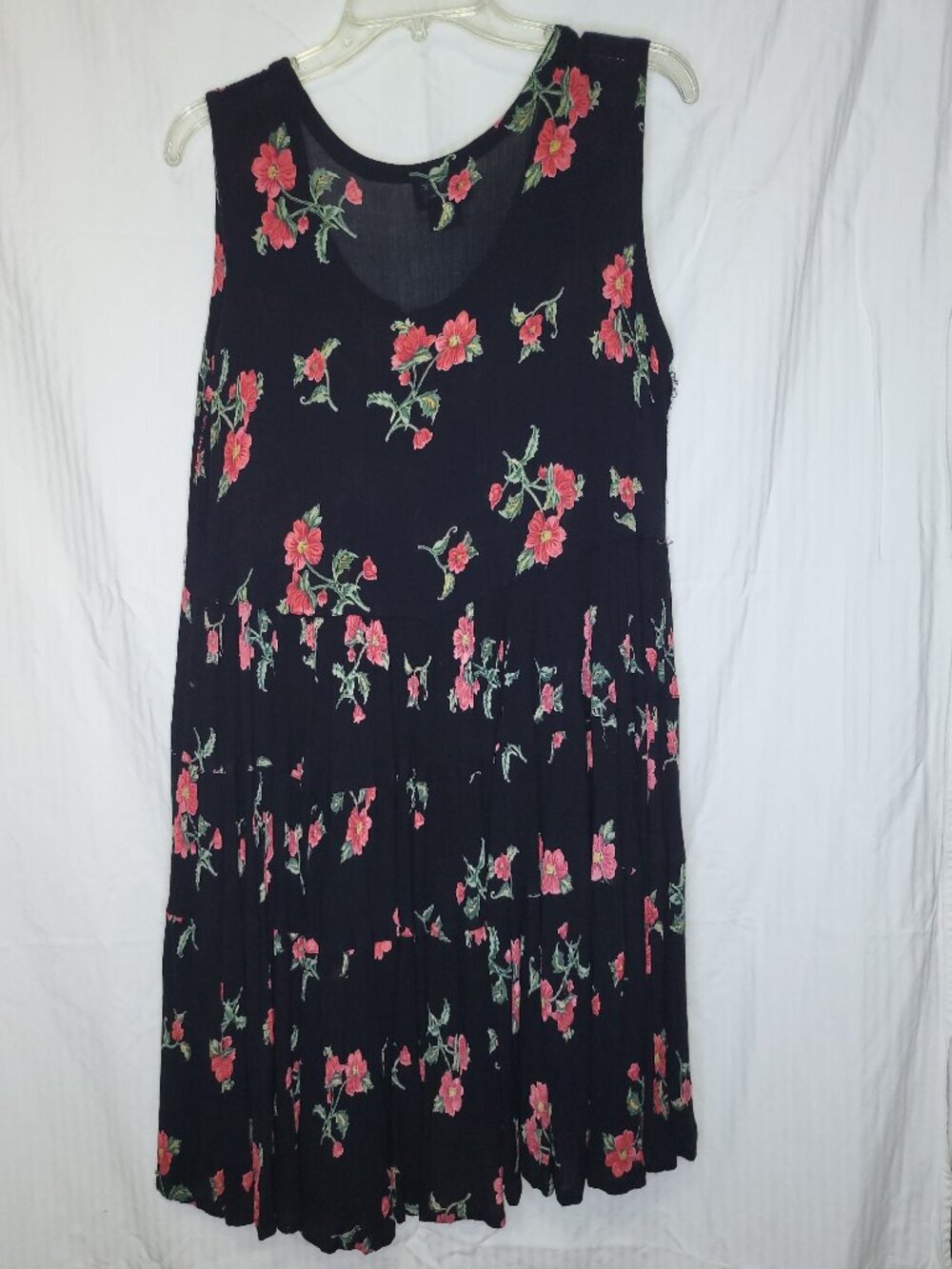 Nostalgia Floral Rayon Sleeveless Button Front Dress Black Red Roses Medium Boho - Picture 3 of 5